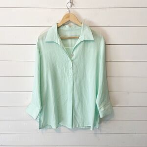 Fridaze | Women’s Mint Green 100% Linen Button Detail Top Size XL